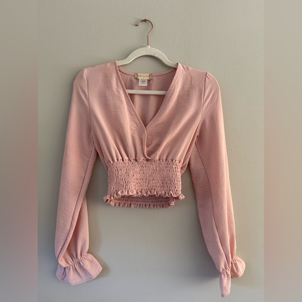 Altar’d State Elegant Pink V-Neck Smocked Blouse | XS